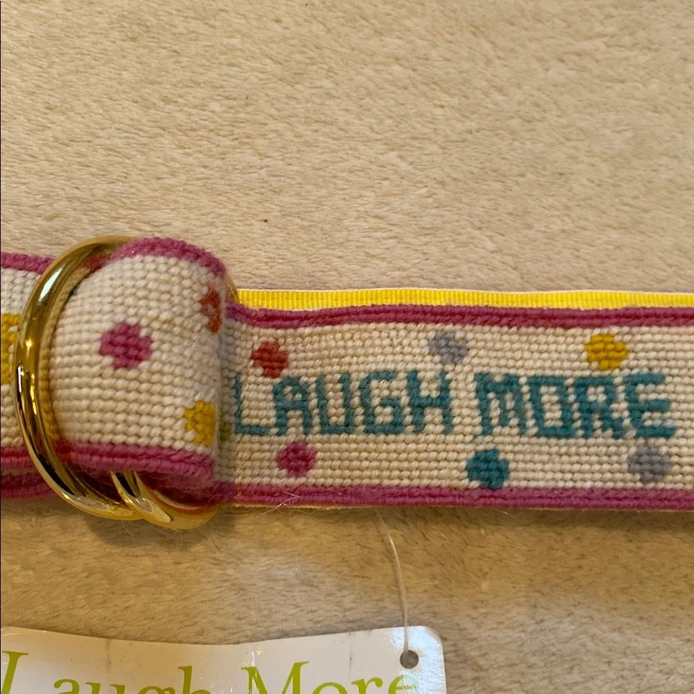 NWT Gretchen Scott needlepoint d-ring inspirational quotes  belt Sz S
